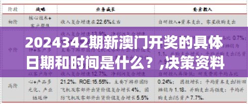 2024342期新澳门开奖的具体日期和时间是什么？,决策资料解释落实_W10.657