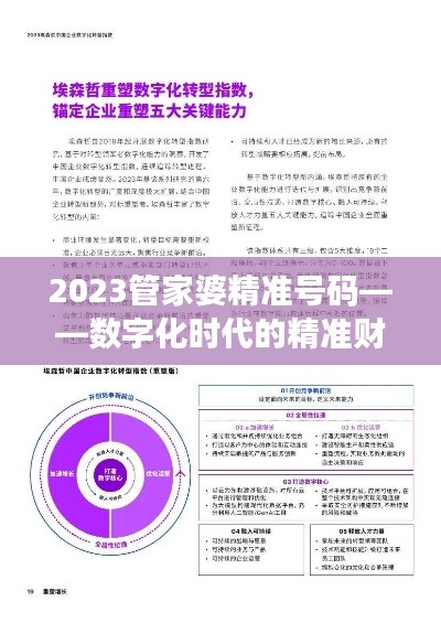 2023管家婆精准号码——数字化时代的精准财务管理专家