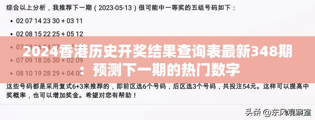 2024香港历史开奖结果查询表最新348期：预测下一期的热门数字