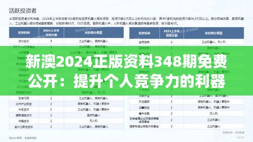 新澳2024正版资料348期免费公开：提升个人竞争力的利器