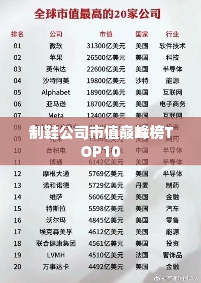 制鞋公司市值巅峰榜TOP10