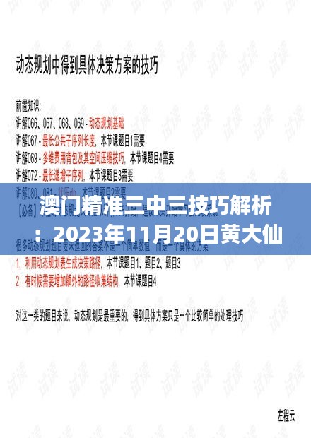 澳门精准三中三技巧解析：2023年11月20日黄大仙策略解读_ZLP8.18.87尊享版