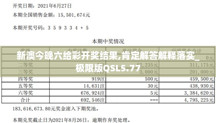 新澳今晚六给彩开奖结果,肯定解答解释落实_极限版QSL5.77