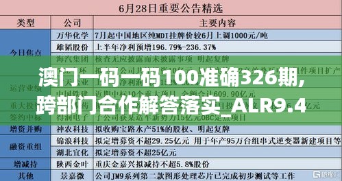 澳门一码一码100准确326期,跨部门合作解答落实_ALR9.40