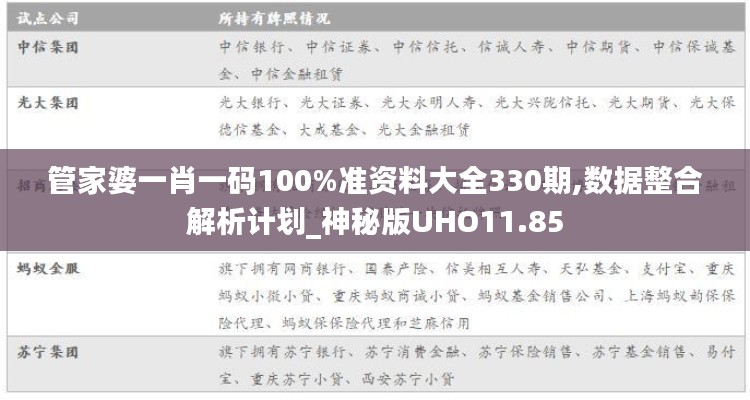 管家婆一肖一码100%准资料大全330期,数据整合解析计划_神秘版UHO11.85