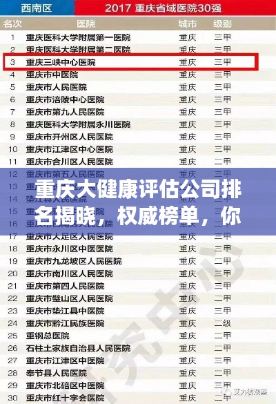 重庆大健康评估公司排名揭晓，权威榜单，你不可不知！